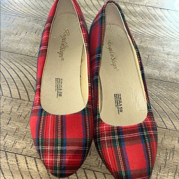 Red Stewart Tartan Modest Heels 👠 👠 with Rounded Toe Durable Canvas Fabric 9.5 W - Picture 7 of 17